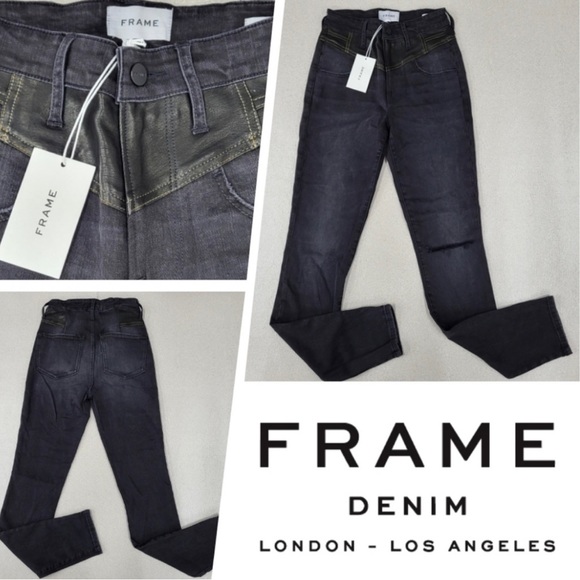 Frame Denim Denim - FRAME Ali High-Rise Skinny V Yoke Jeans with Leather Detail
